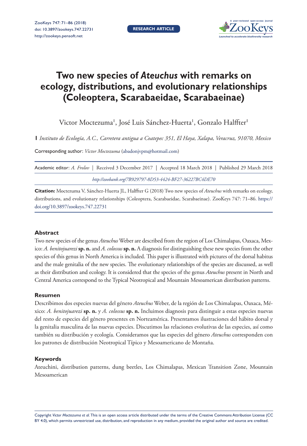 ﻿Two New Species of Ateuchus with Remarks on Ecology, Distributions