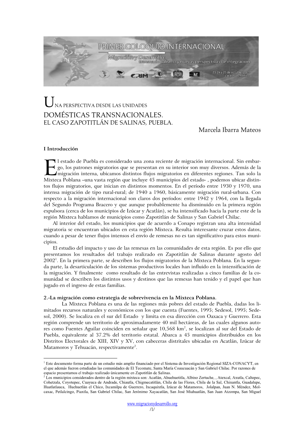 Domésticas Transnacionales. El Caso Zapotitlán De Salinas, Puebla