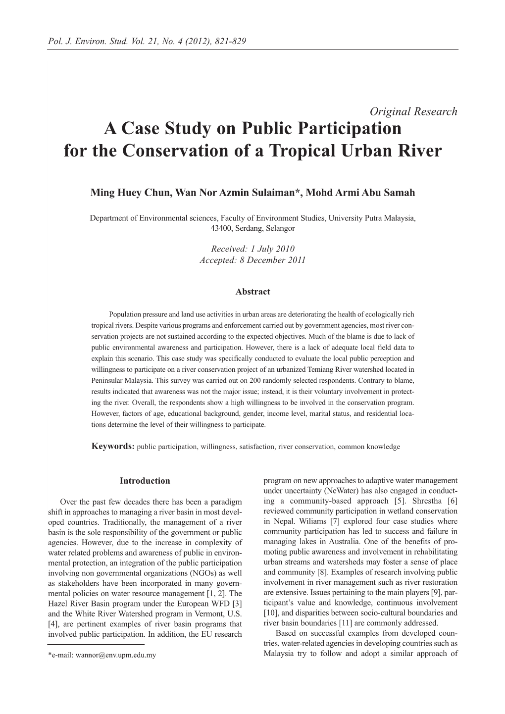 A Case Study on Public Participation for the Conservation of a Tropical Urban River