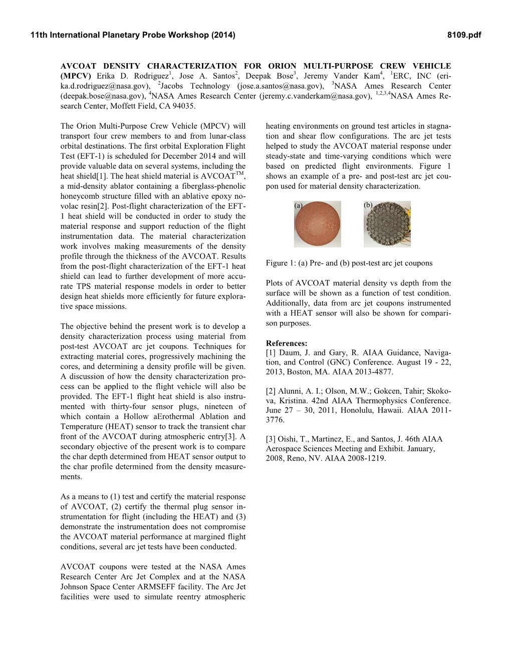 AVCOAT DENSITY CHARACTERIZATION for ORION MULTI-PURPOSE CREW VEHICLE (MPCV) Erika D