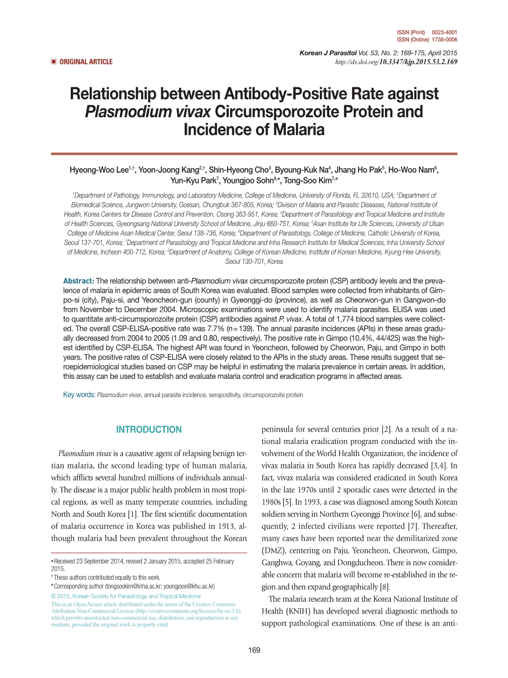 Relationship Between Antibody-Positive Rate Against Plasmodium Vivax Circumsporozoite Protein and Incidence of Malaria