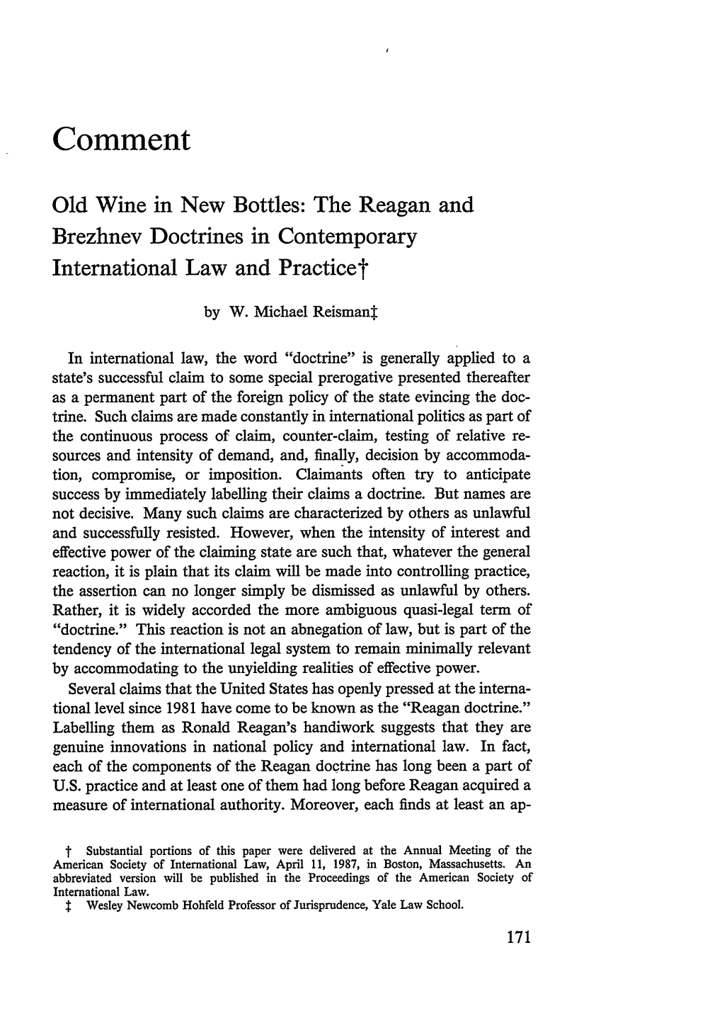 The Reagan and Brezhnev Doctrines in Contemporary International Law and Practicet