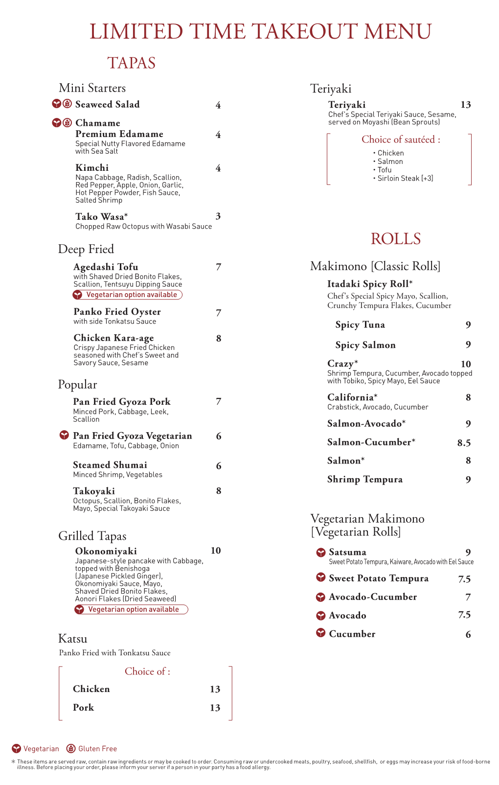 1 Temp Takeout Menu