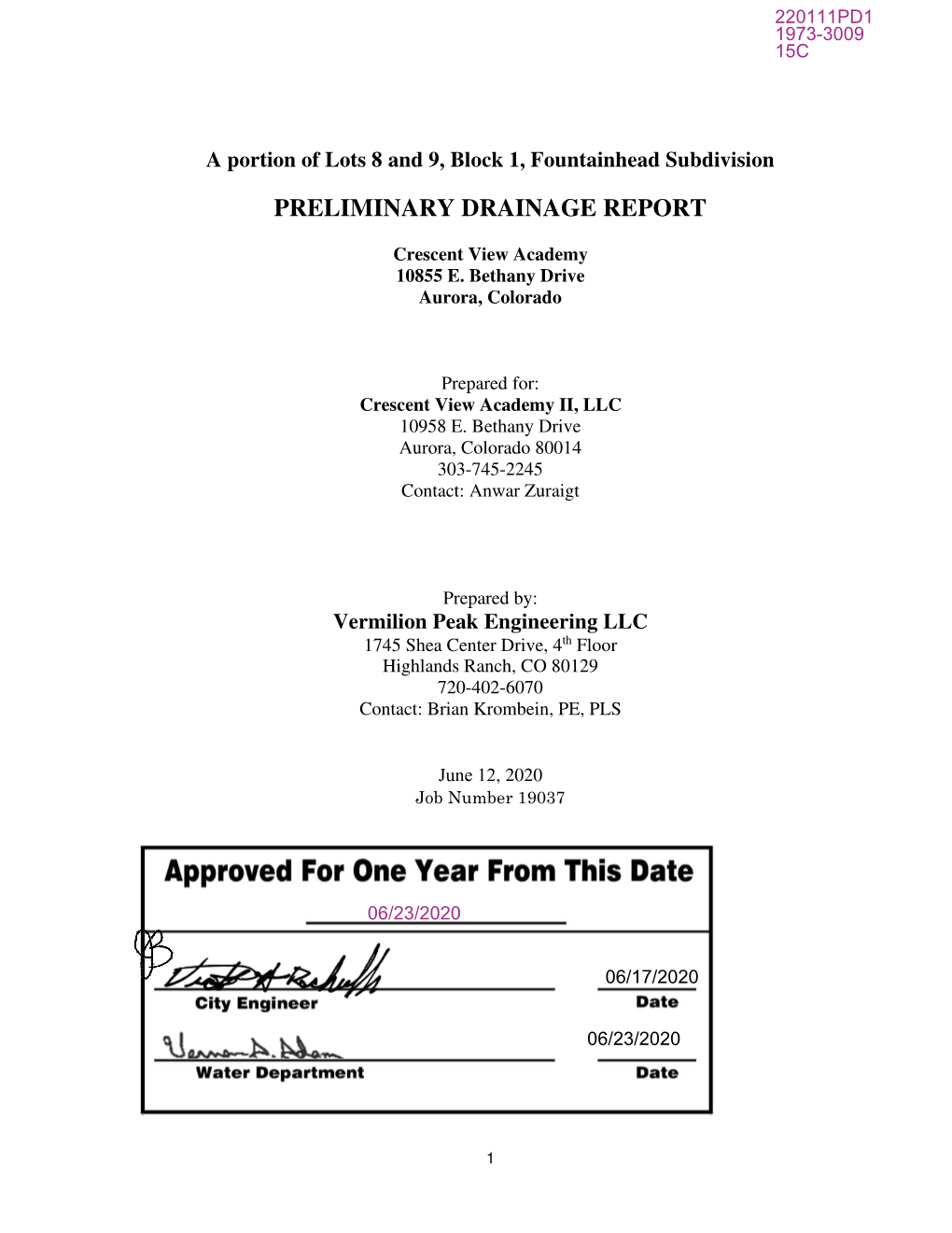 19037 Preliminary Drainage Report