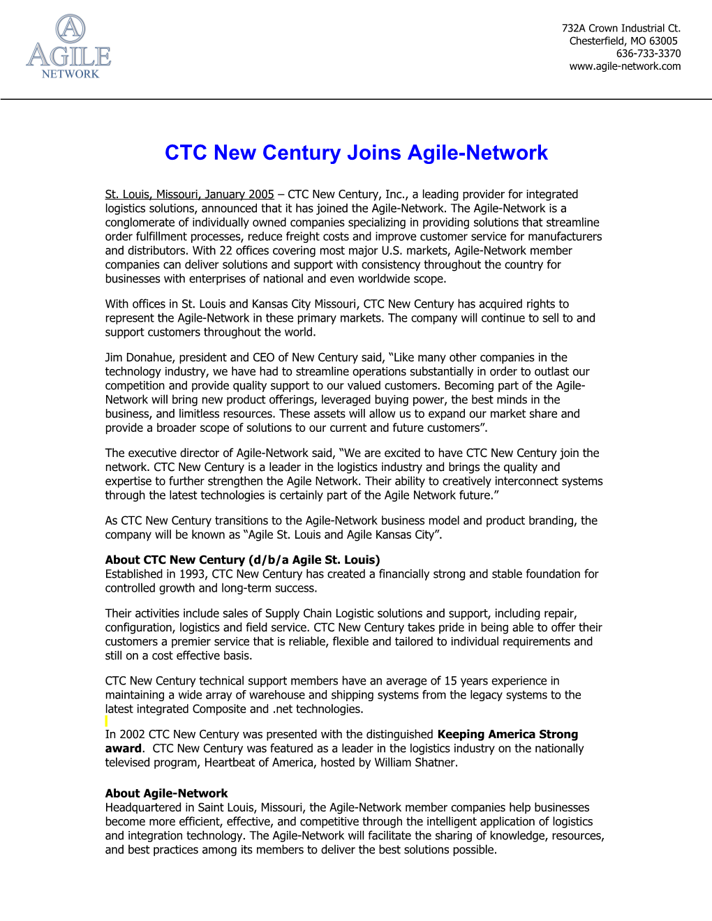 New Century Joins Agile-Network