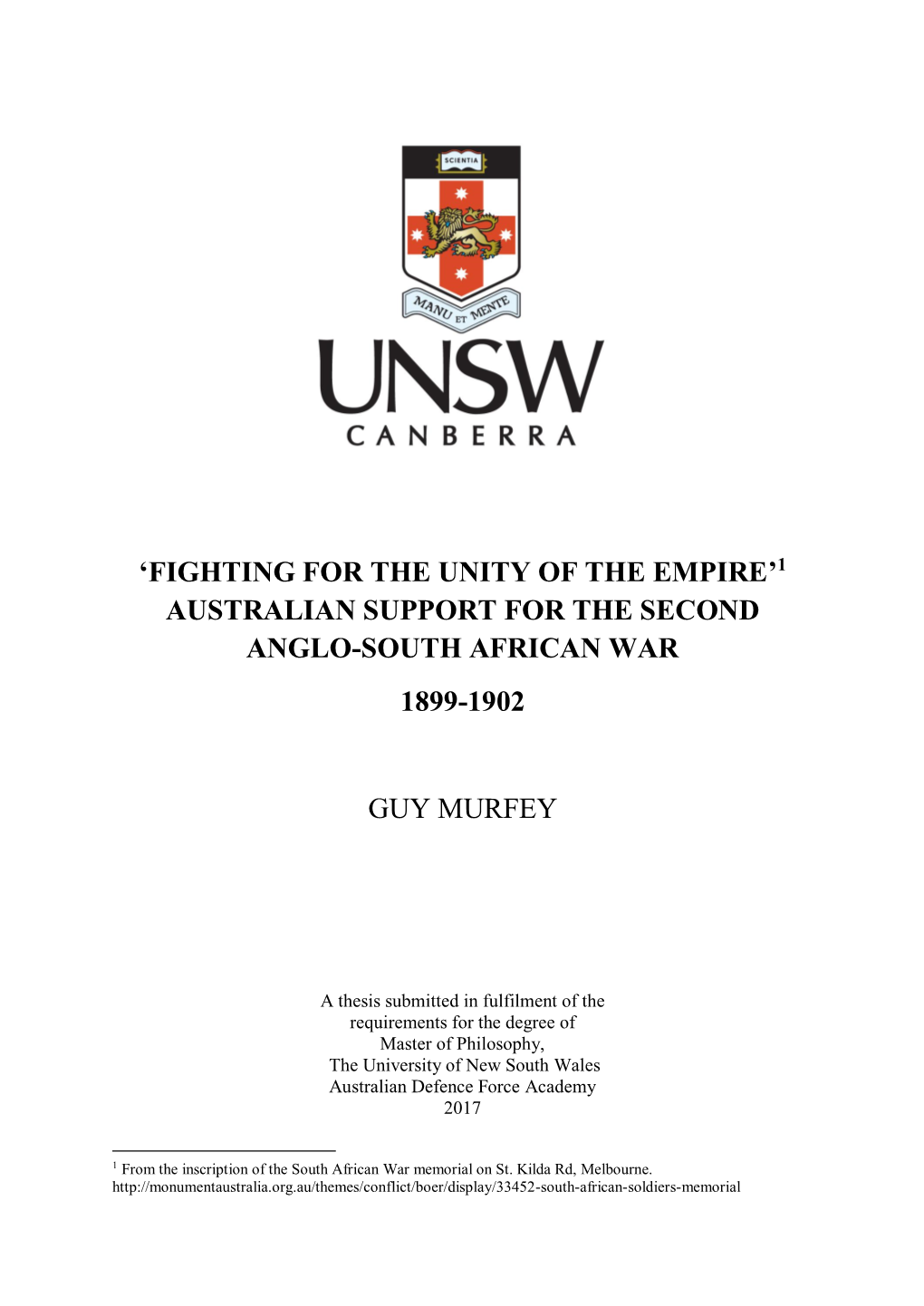 'Fighting for the Unity of the Empire'1 Australian Support