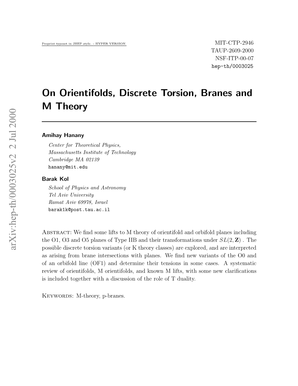 On Orientifolds, Discrete Torsion, Branes and M Theory