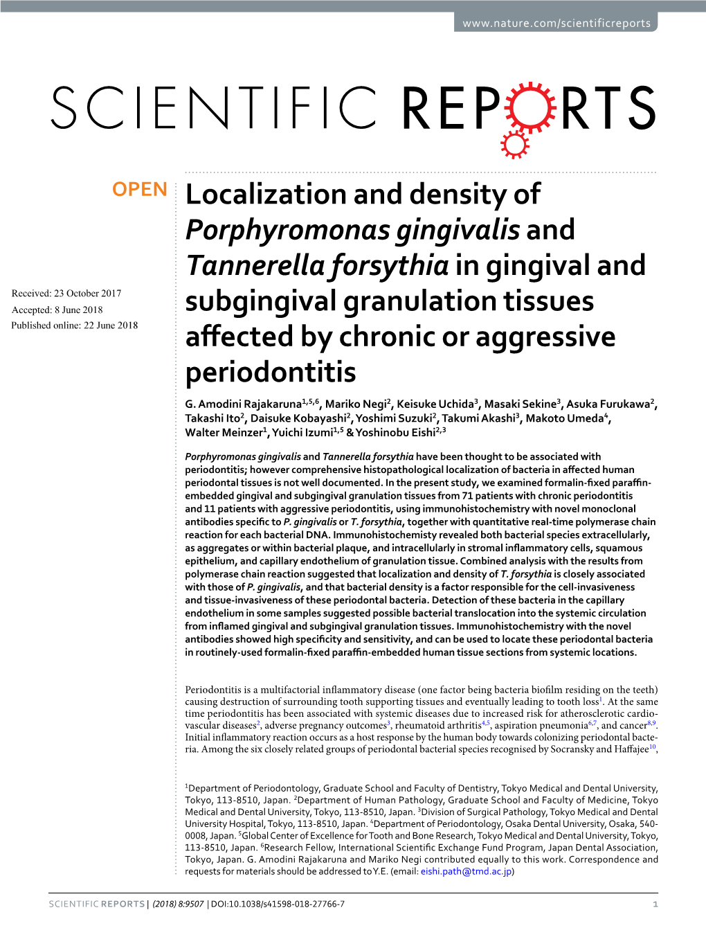 Localization and Density of Porphyromonas Gingivalis And