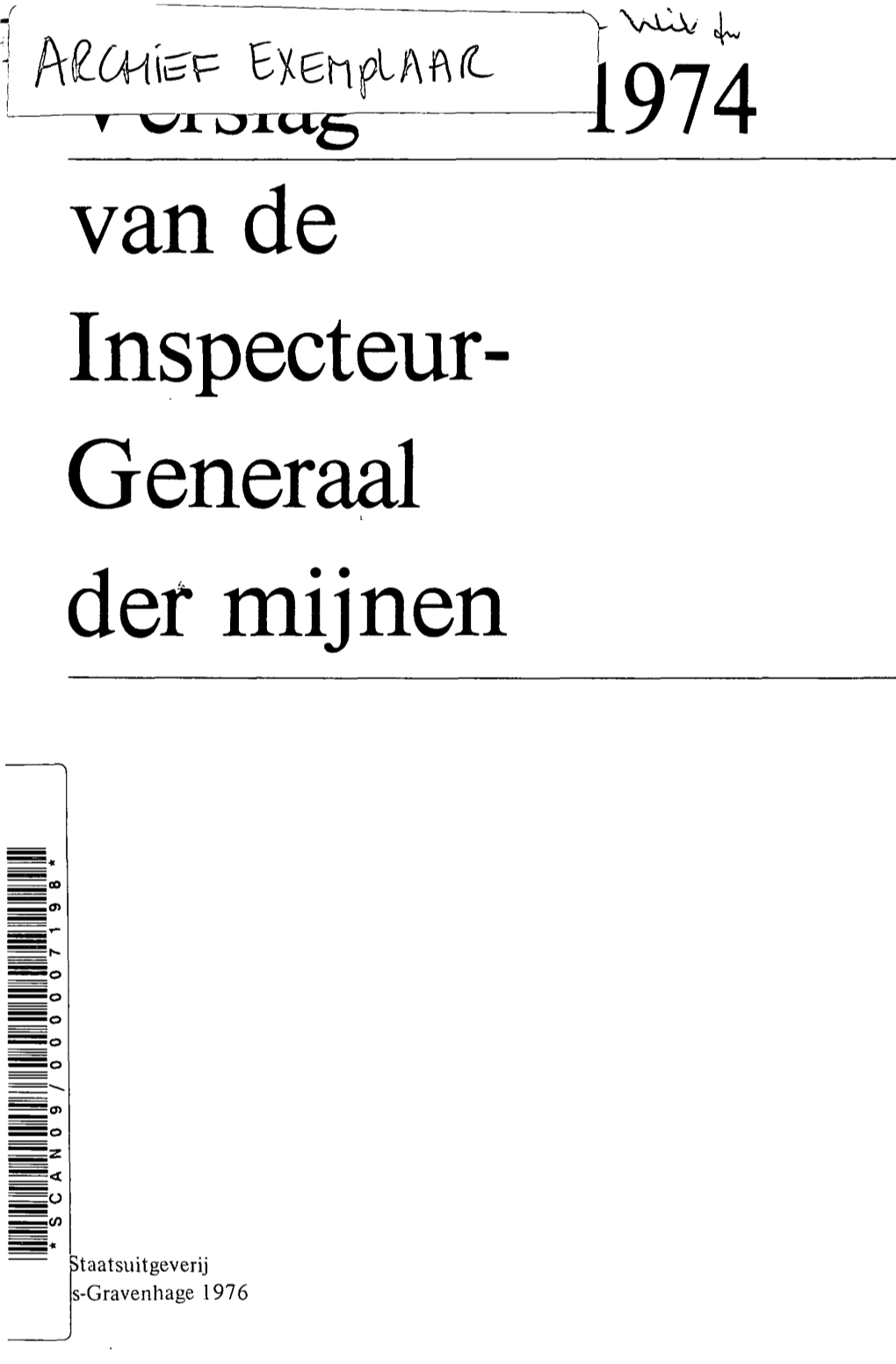 Van De Inspecteur- Generaal Der Mijnen