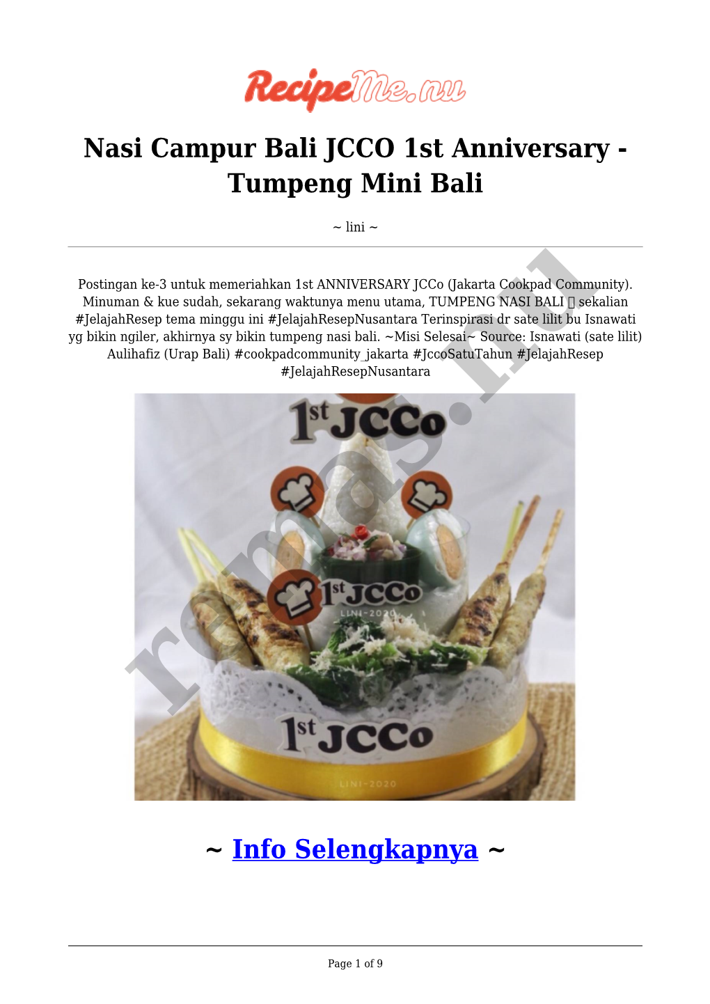 Nasi Campur Bali JCCO 1St Anniversary - Tumpeng Mini Bali