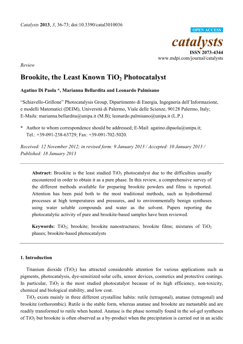 Brookite, the Least Known Tio2 Photocatalyst