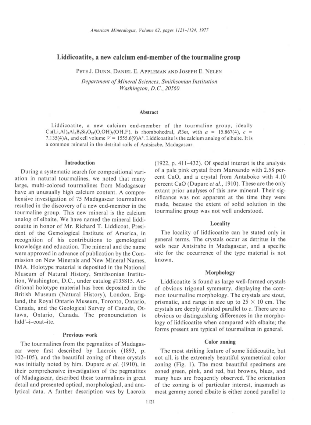 Liddicoatite, a New Calcium End-Member Ofthe Tourmaline Group