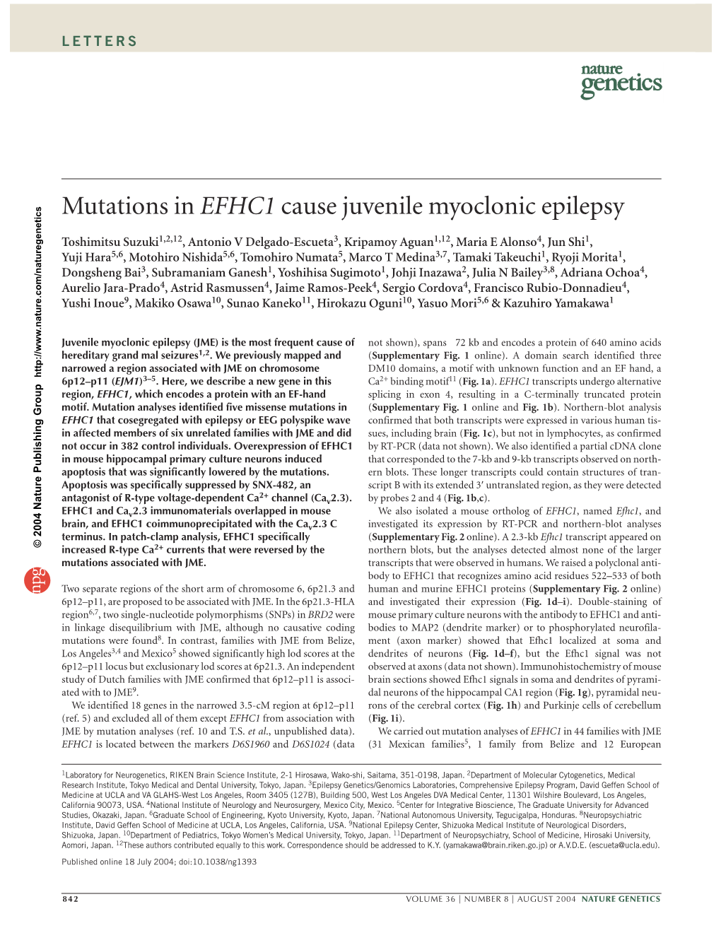 Mutations in EFHC1 Cause Juvenile Myoclonic Epilepsy