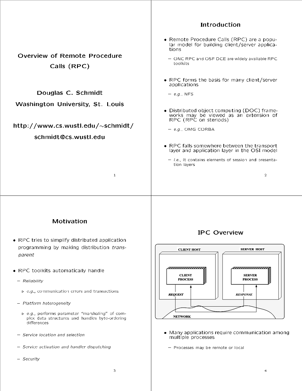Overview of Remote Procedure Calls RPC Douglas C. Schmidt