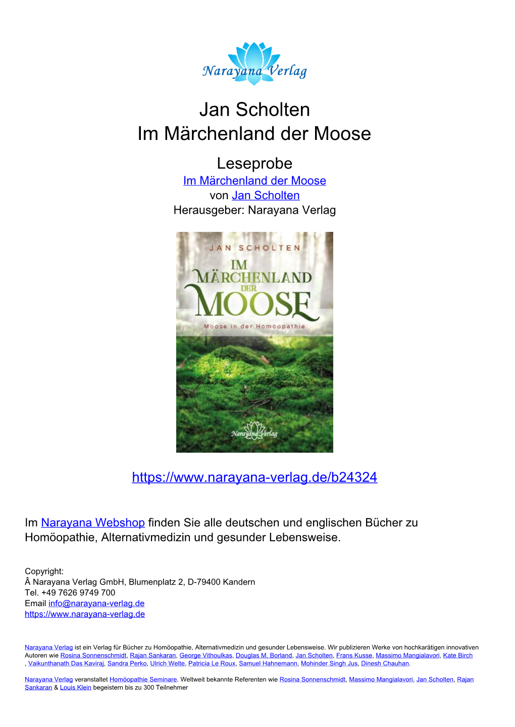 Jan Scholten Im Märchenland Der Moose Leseprobe Im Märchenland Der Moose Von Jan Scholten Herausgeber: Narayana Verlag