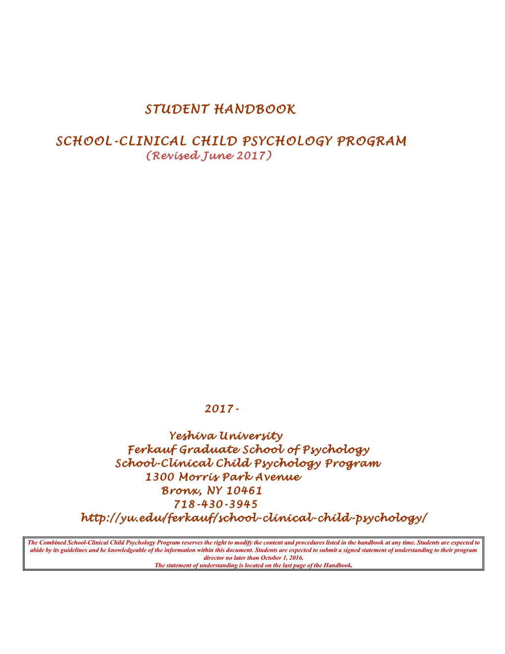 Student Handbook School-Clinical Child