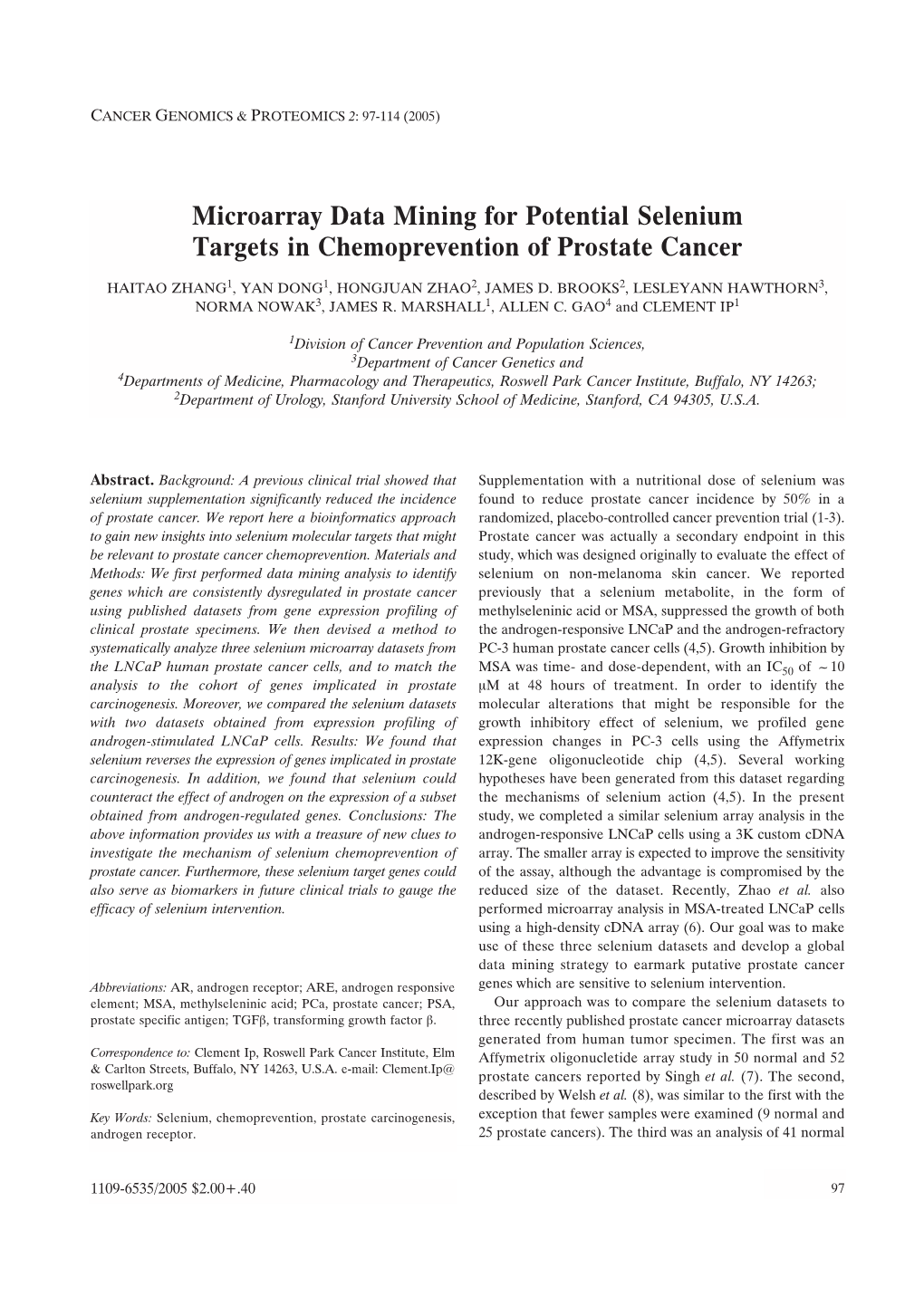 Microarray Data Mining for Potential Selenium Targets in Chemoprevention of Prostate Cancer