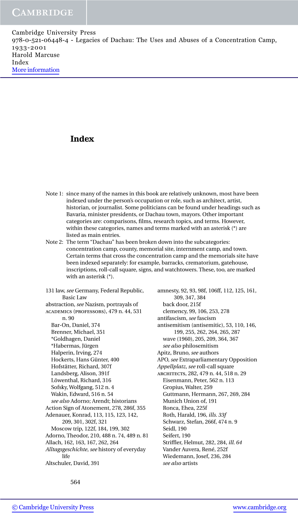 Legacies of Dachau: the Uses and Abuses of a Concentration Camp, 1933-2001 Harold Marcuse Index More Information