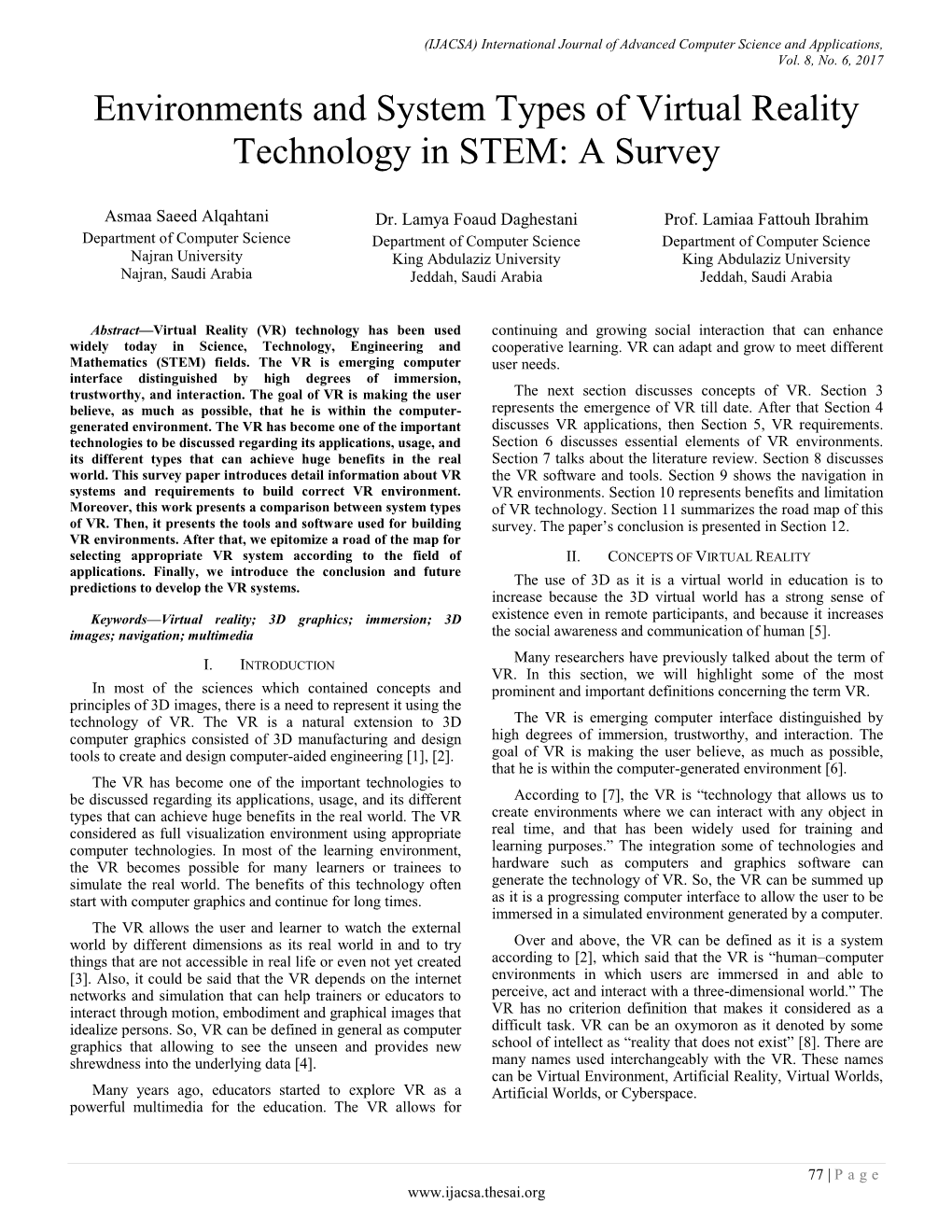 Environments and System Types of Virtual Reality Technology in STEM: a Survey