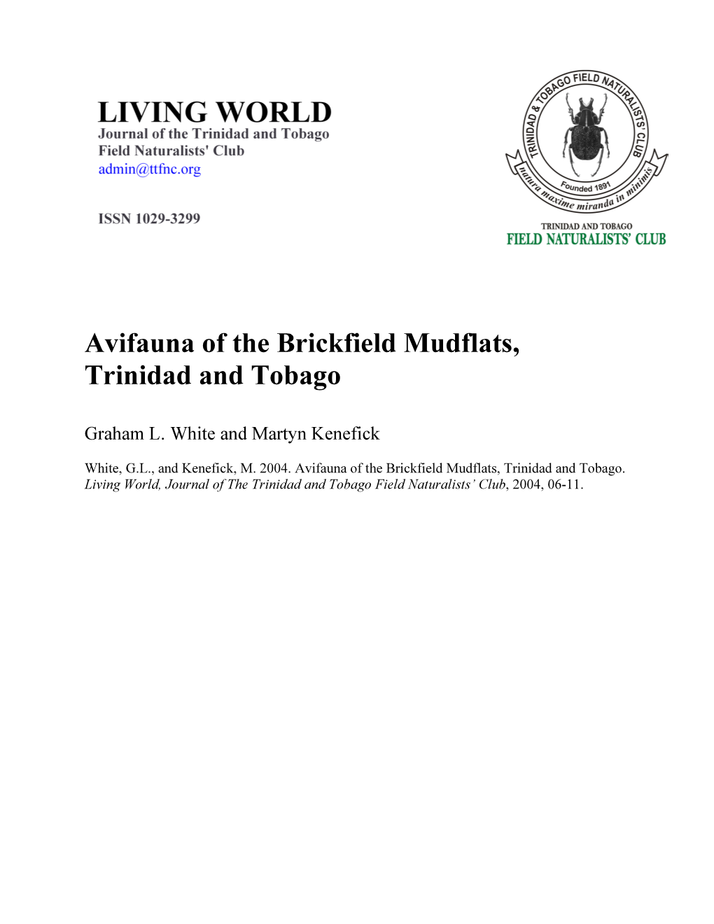 Avifauna of the Brickfield Mudflats, Trinidad and Tobago