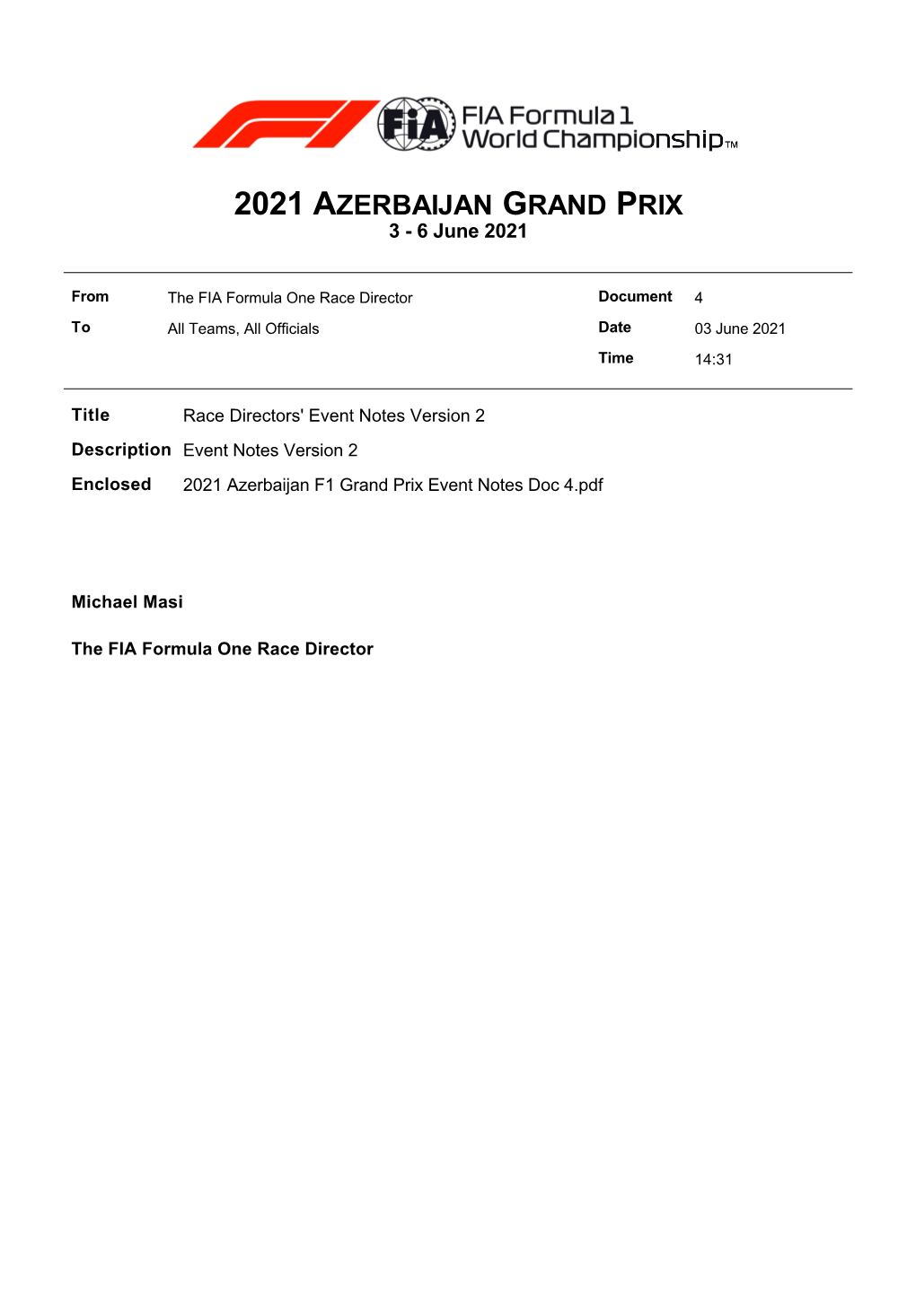 2021 AZERBAIJAN GRAND PRIX 3 - 6 June 2021