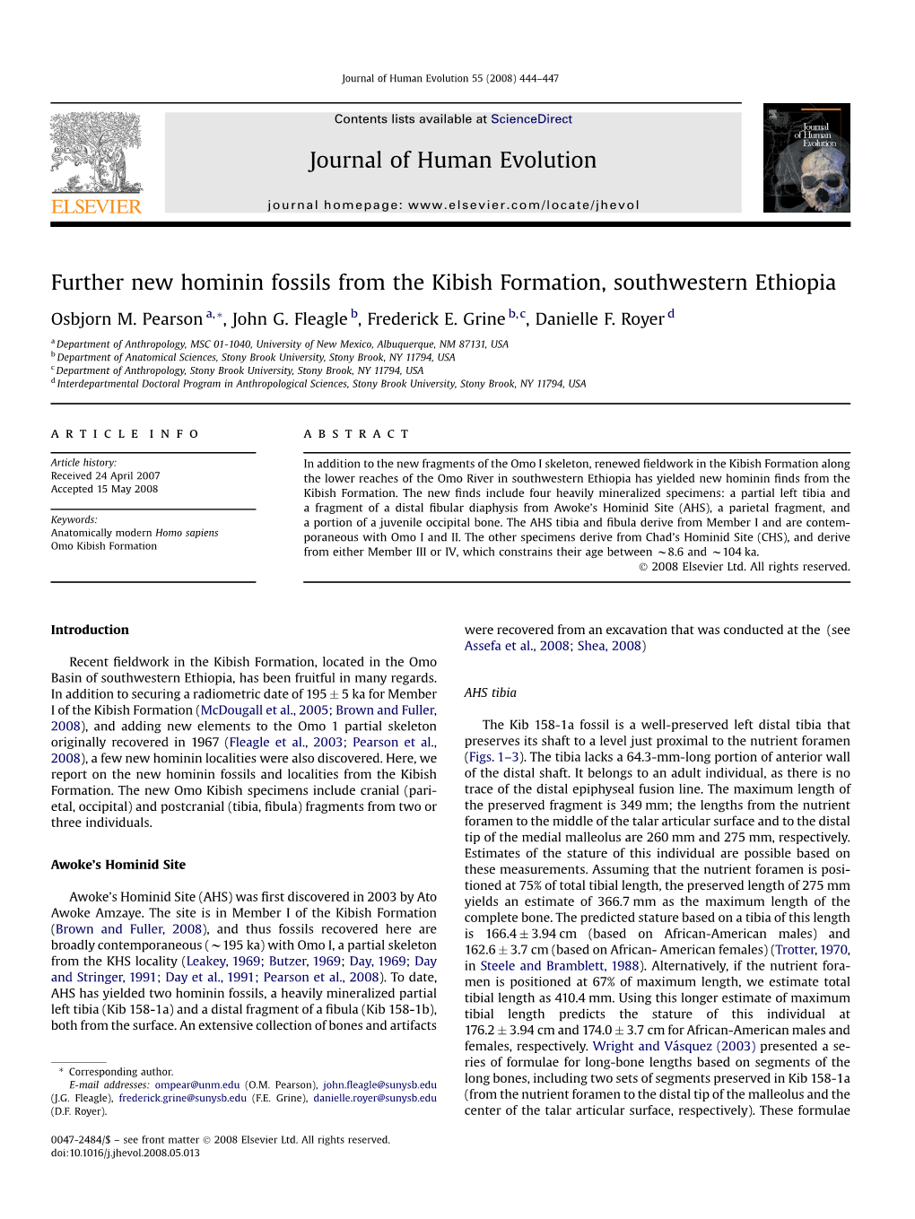 Further New Hominin Fossils from the Kibish Formation, Southwestern Ethiopia