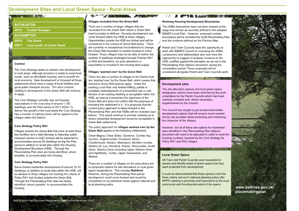 Development Sites and Local Green Space - Rural Areas Compton Martin
