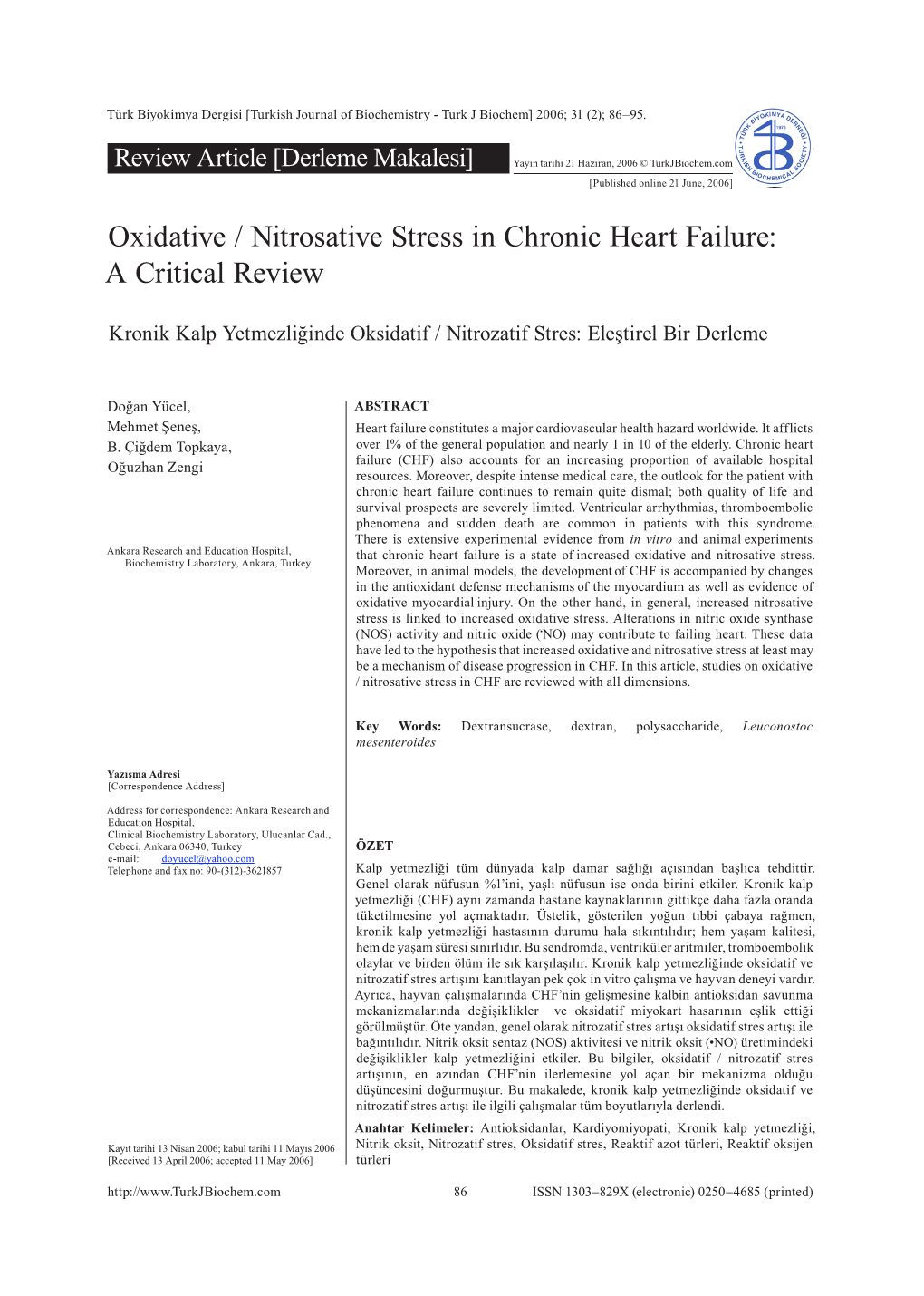 Oxidative / Nitrosative Stress in Chronic Heart Failure: a Critical Review