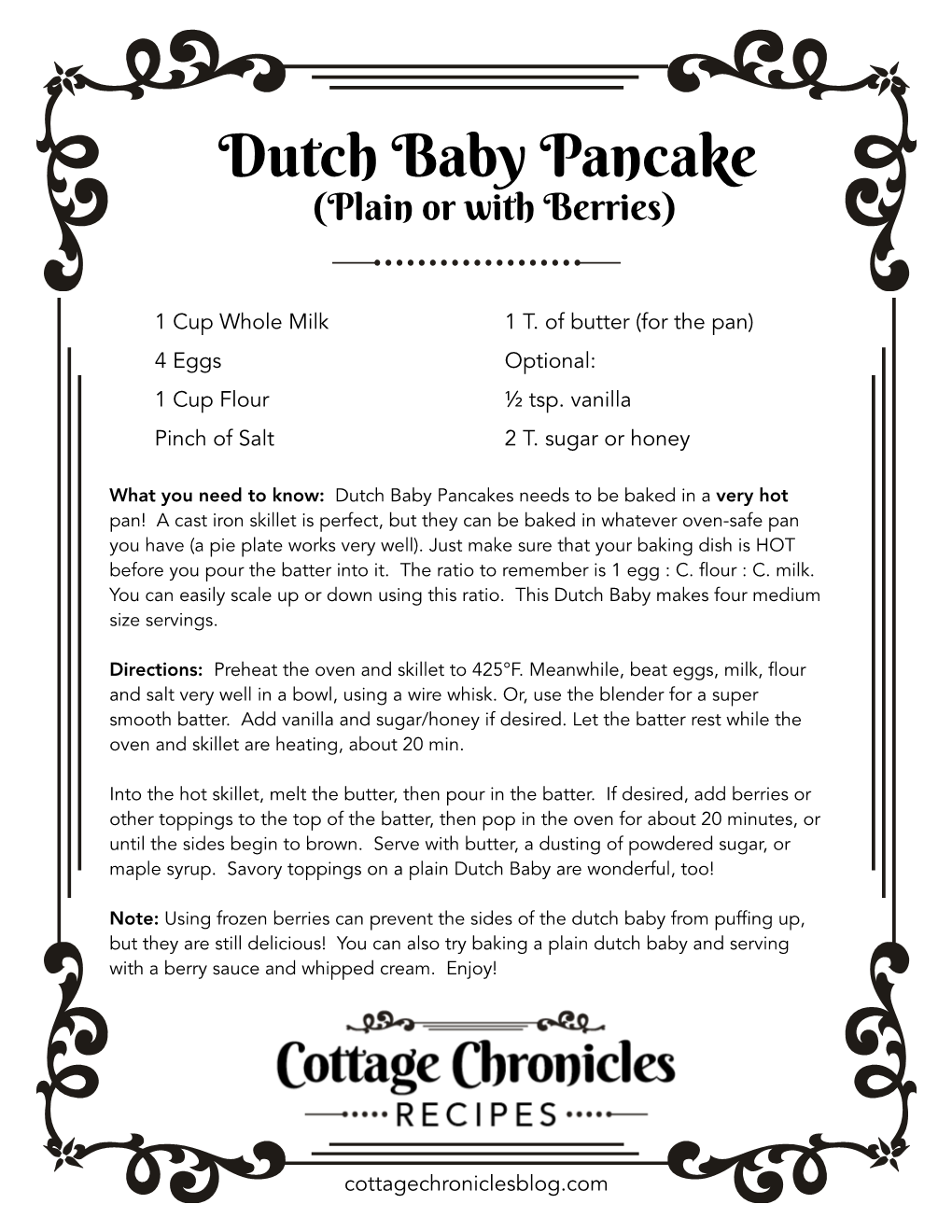 Dutch Baby Pancake Printable Recipe.Pages