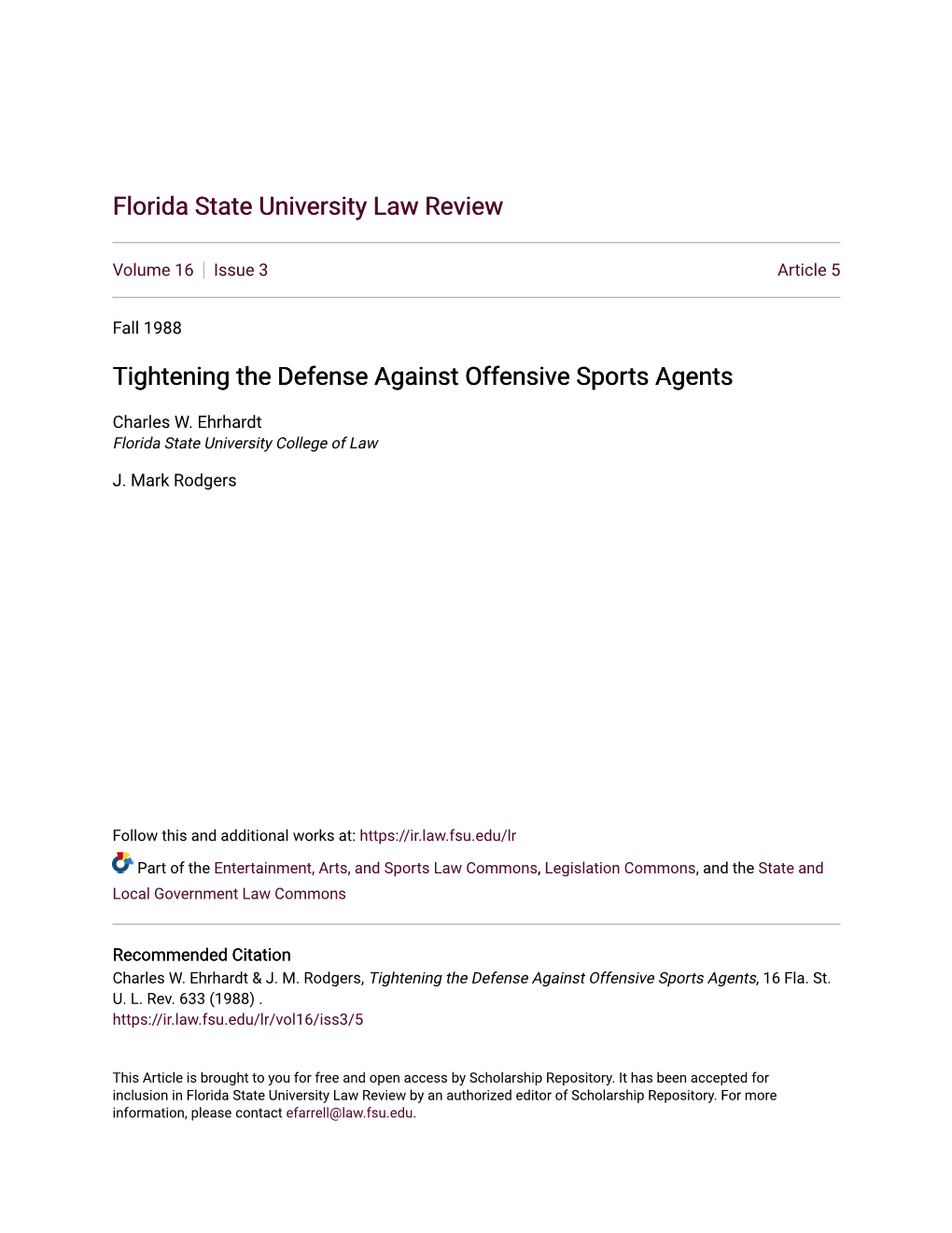 Tightening the Defense Against Offensive Sports Agents