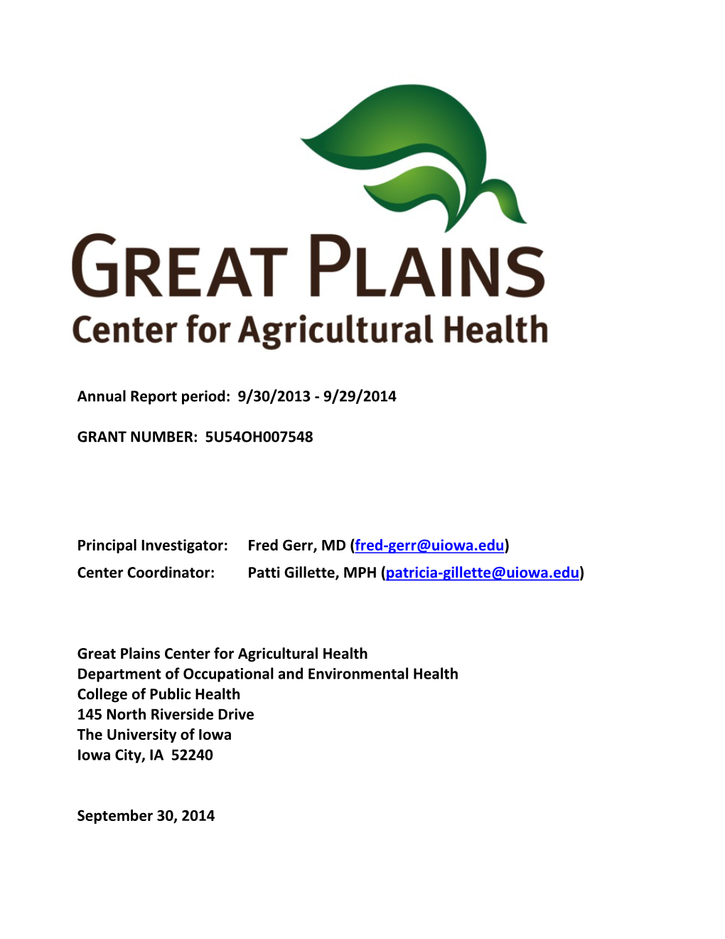 INS CENTER for AGRICULTURAL HEALTH 5U54OH007548, Gerr, F