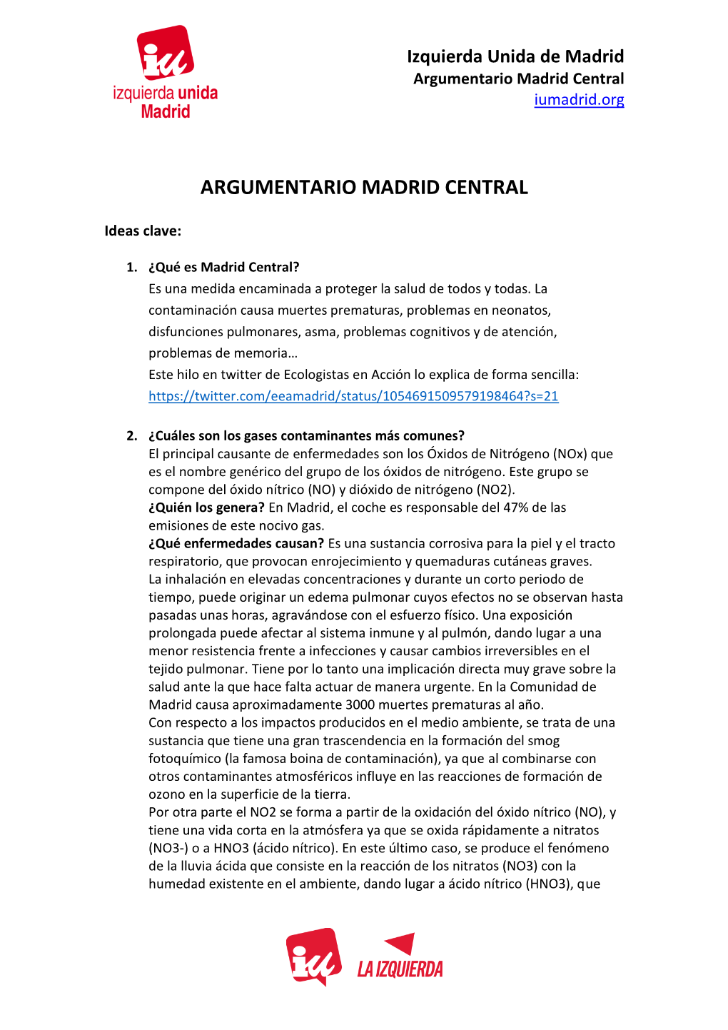 Argumentario Madrid Central Iumadrid.Org
