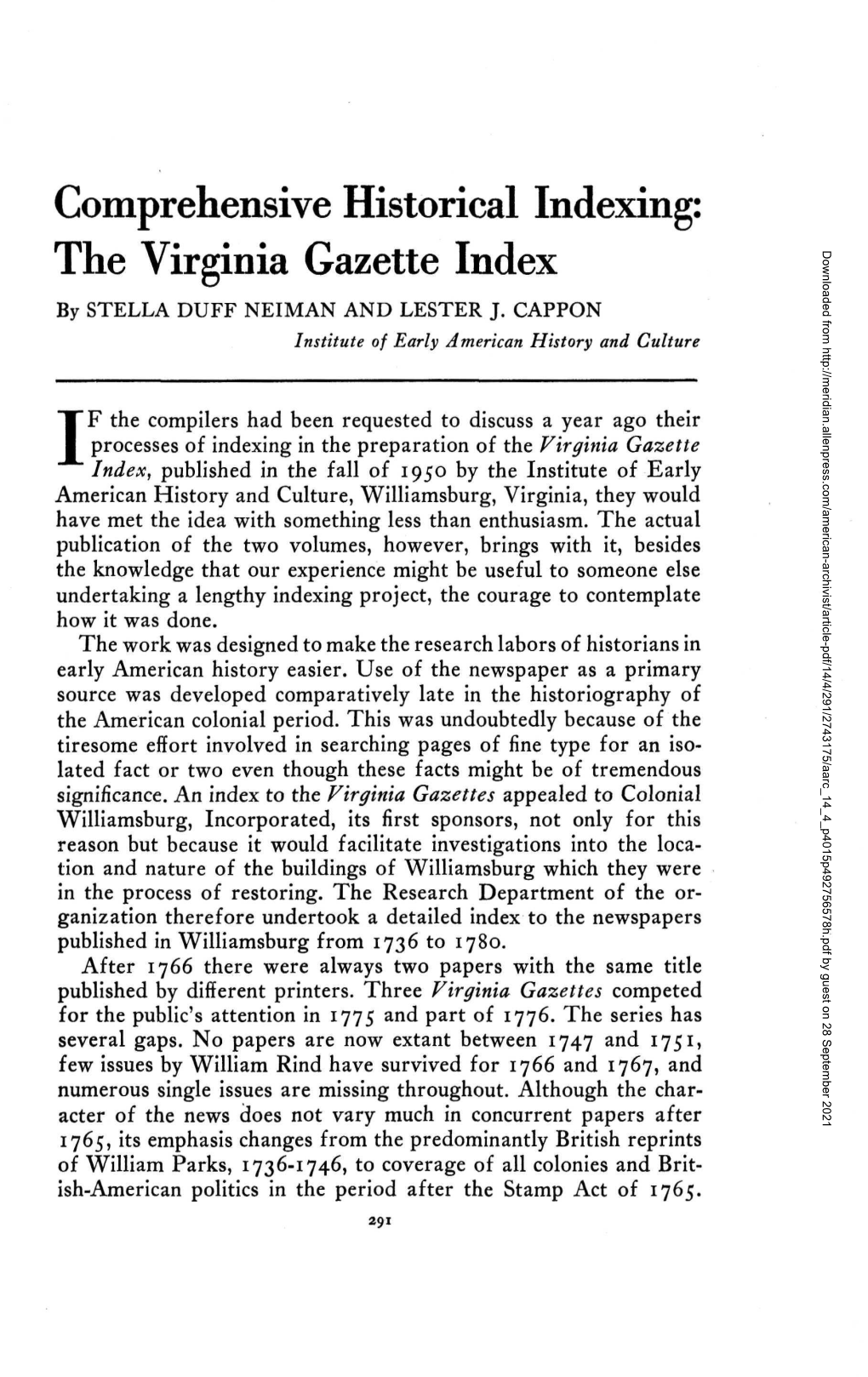 Comprehensive Historical Indexing: the Virginia Gazette Index