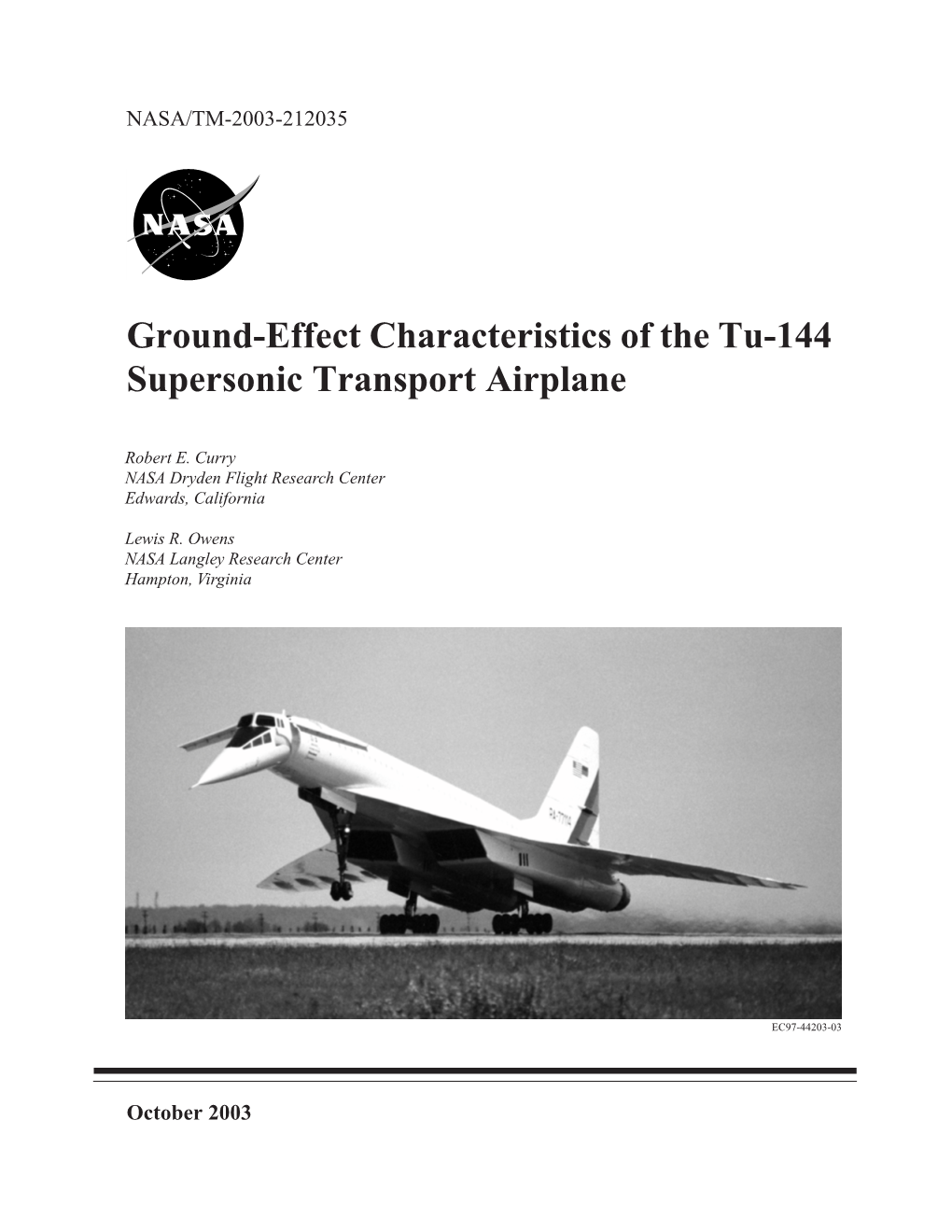 Ground-Effect Characteristics of the Tu-144 Supersonic Transport Airplane