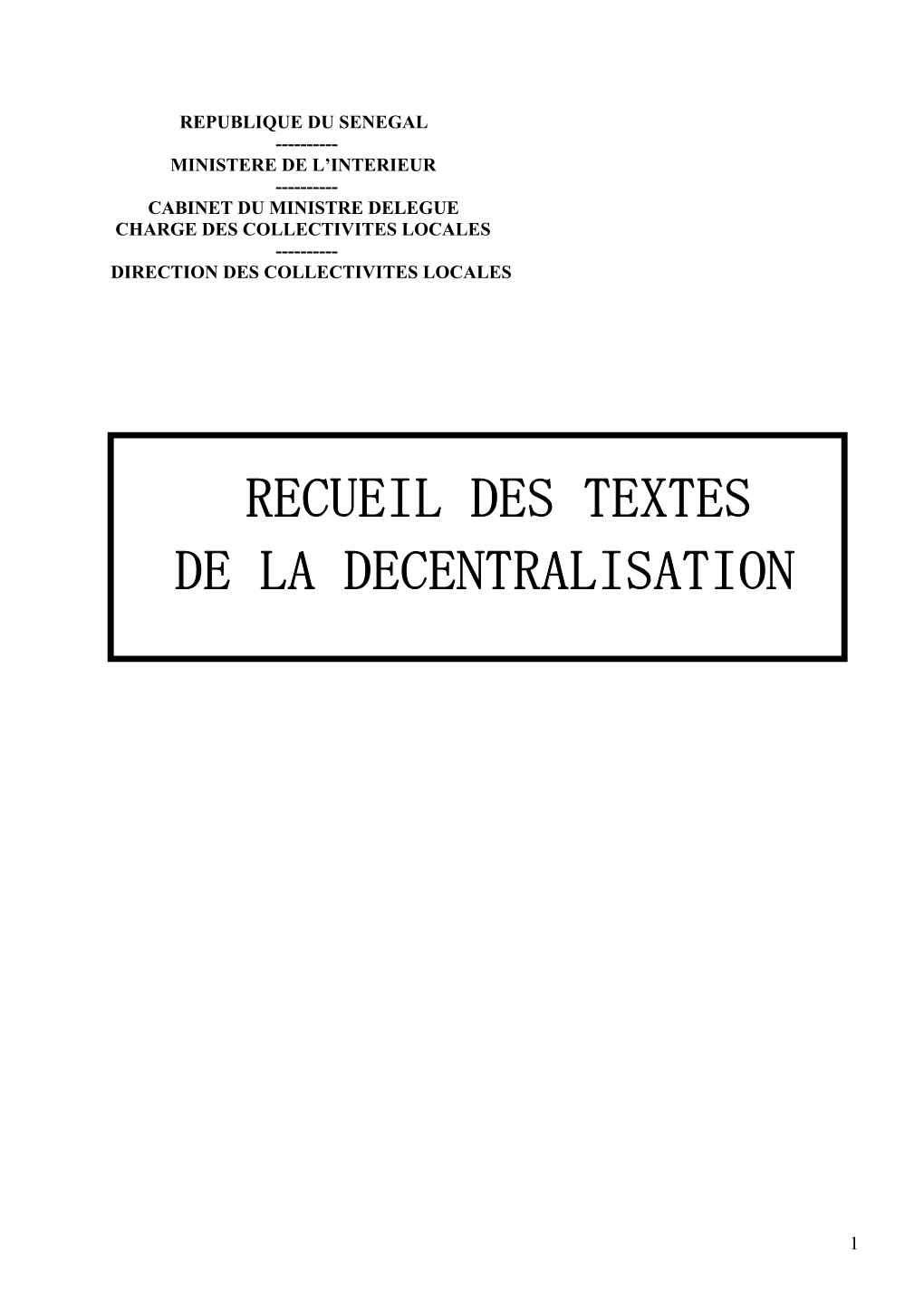 Recueil Des Textes De La Decentralisation