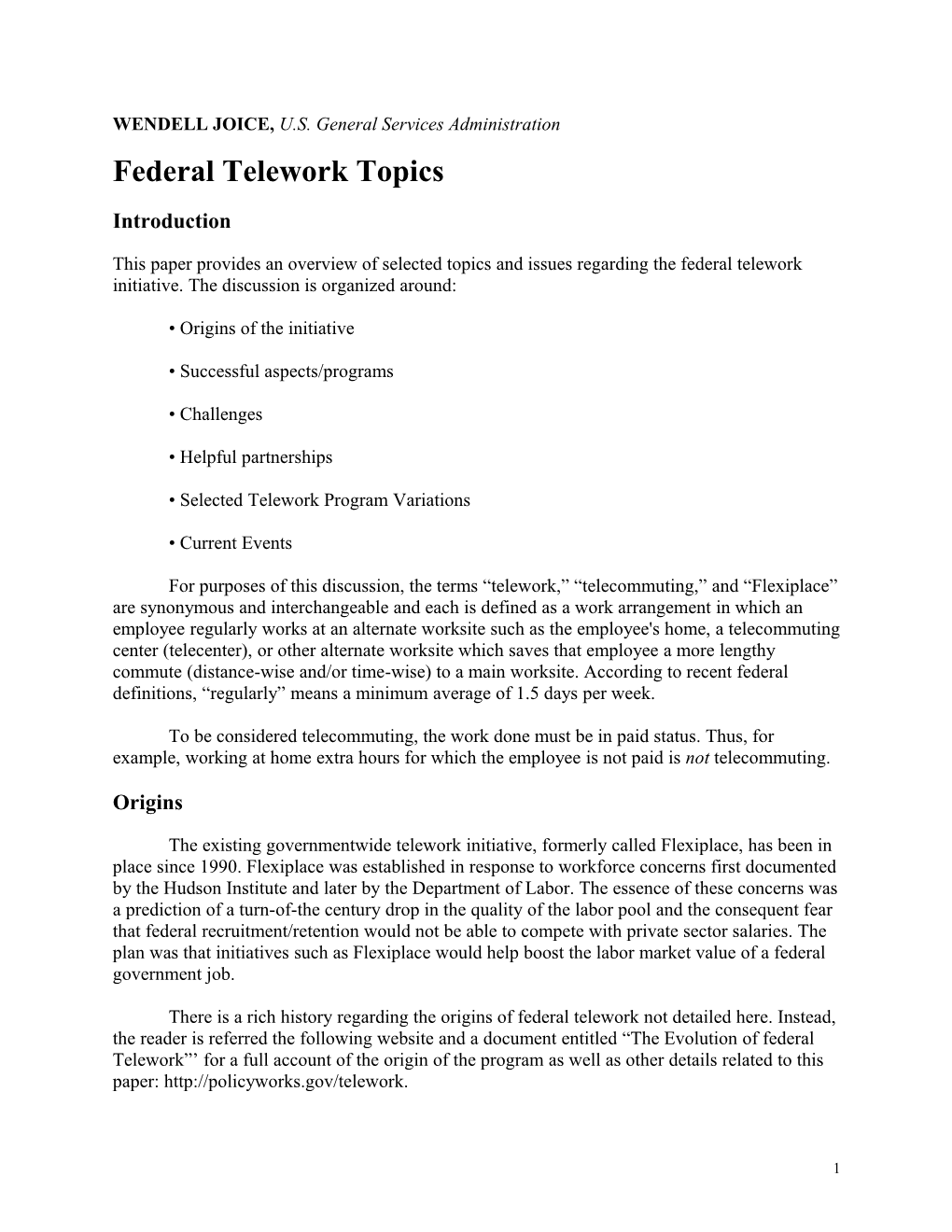 Federal Telework Topics