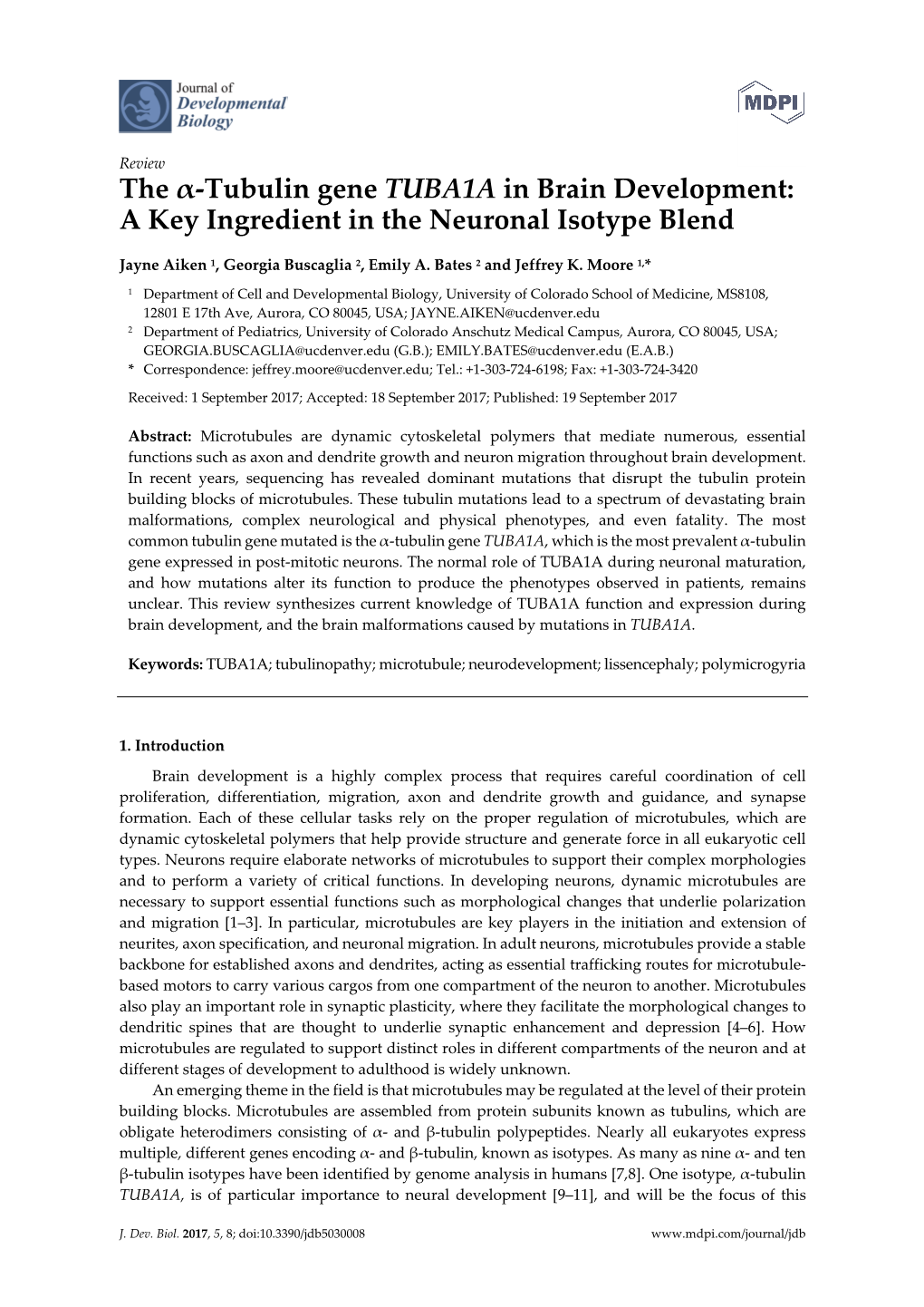 The Α-Tubulin Gene TUBA1A in Brain Development: a Key Ingredient in the Neuronal Isotype Blend