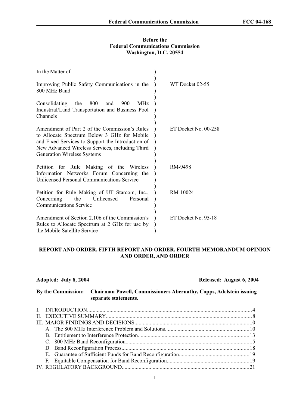 Federal Communications Commission FCC 04-168