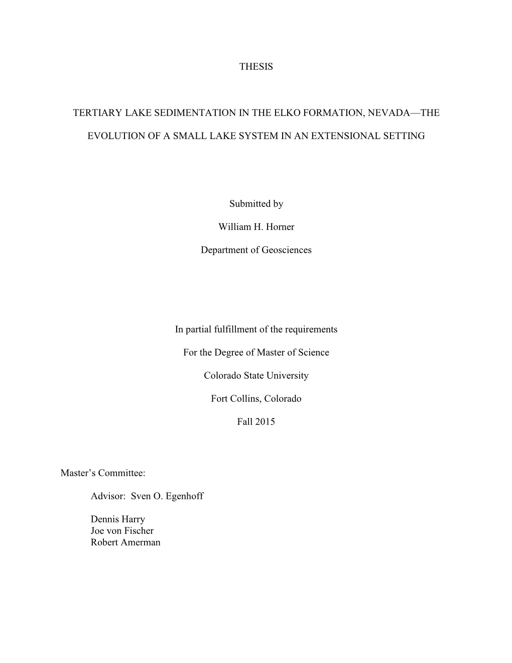 Thesis Tertiary Lake Sedimentation in the Elko