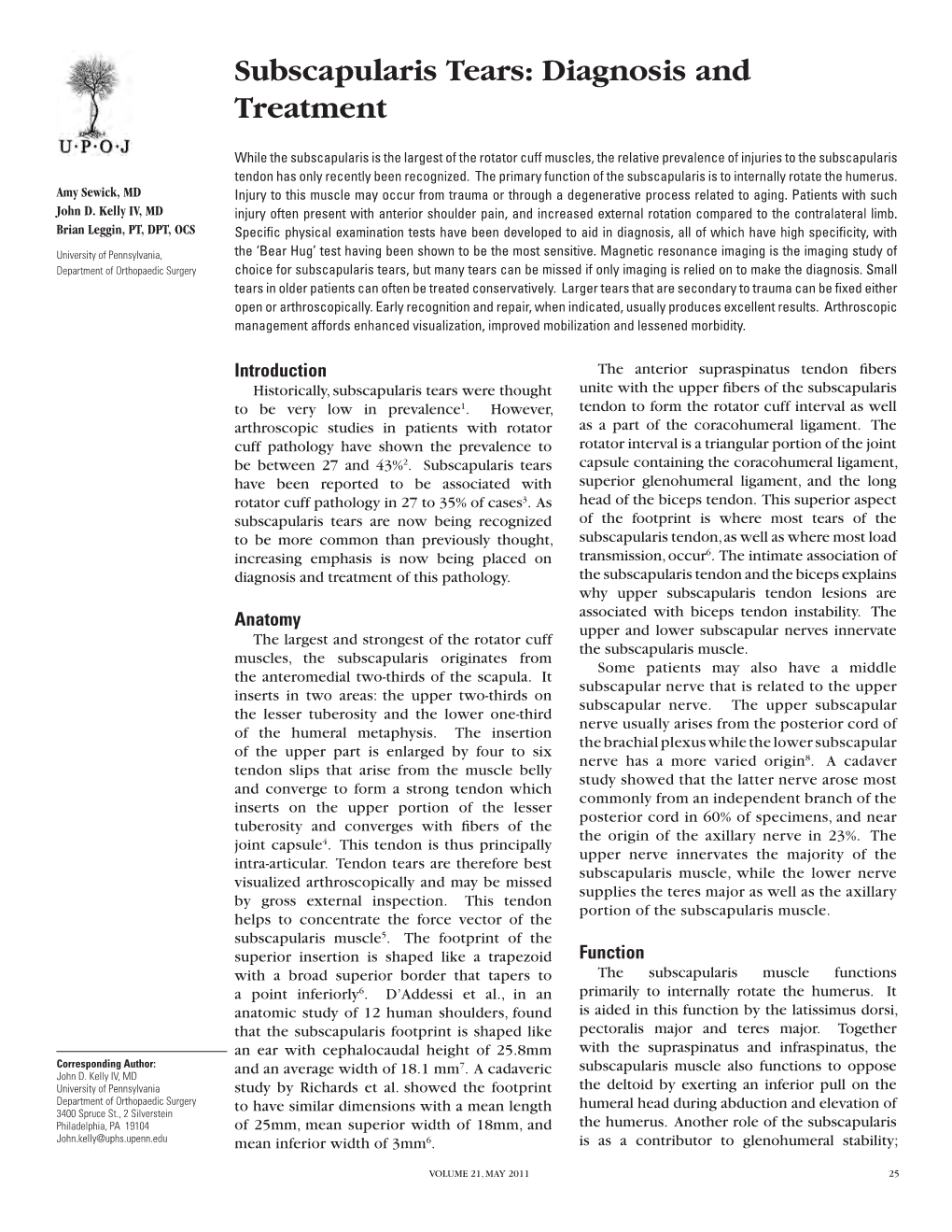 Subscapularis Tears: Diagnosis and Treatment