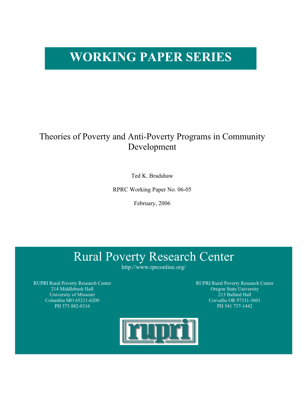 "Theories of Poverty and the Practice of Community Development"