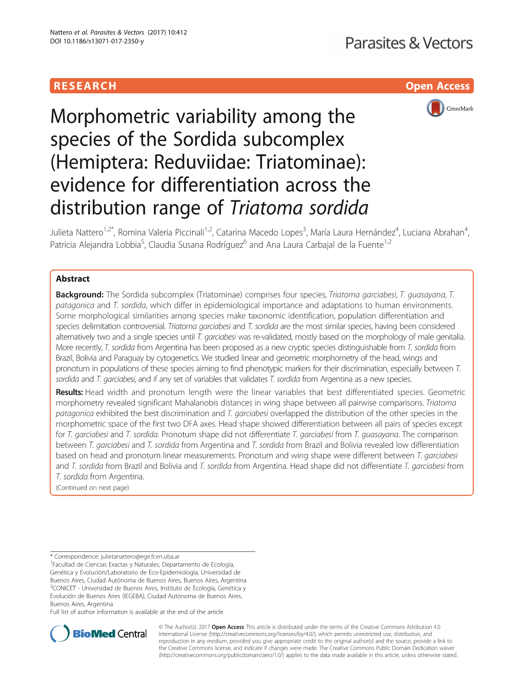 Morphometric Variability Among the Species of the Sordida Subcomplex (Hemiptera: Reduviidae: Triatominae): Evidence for Differen