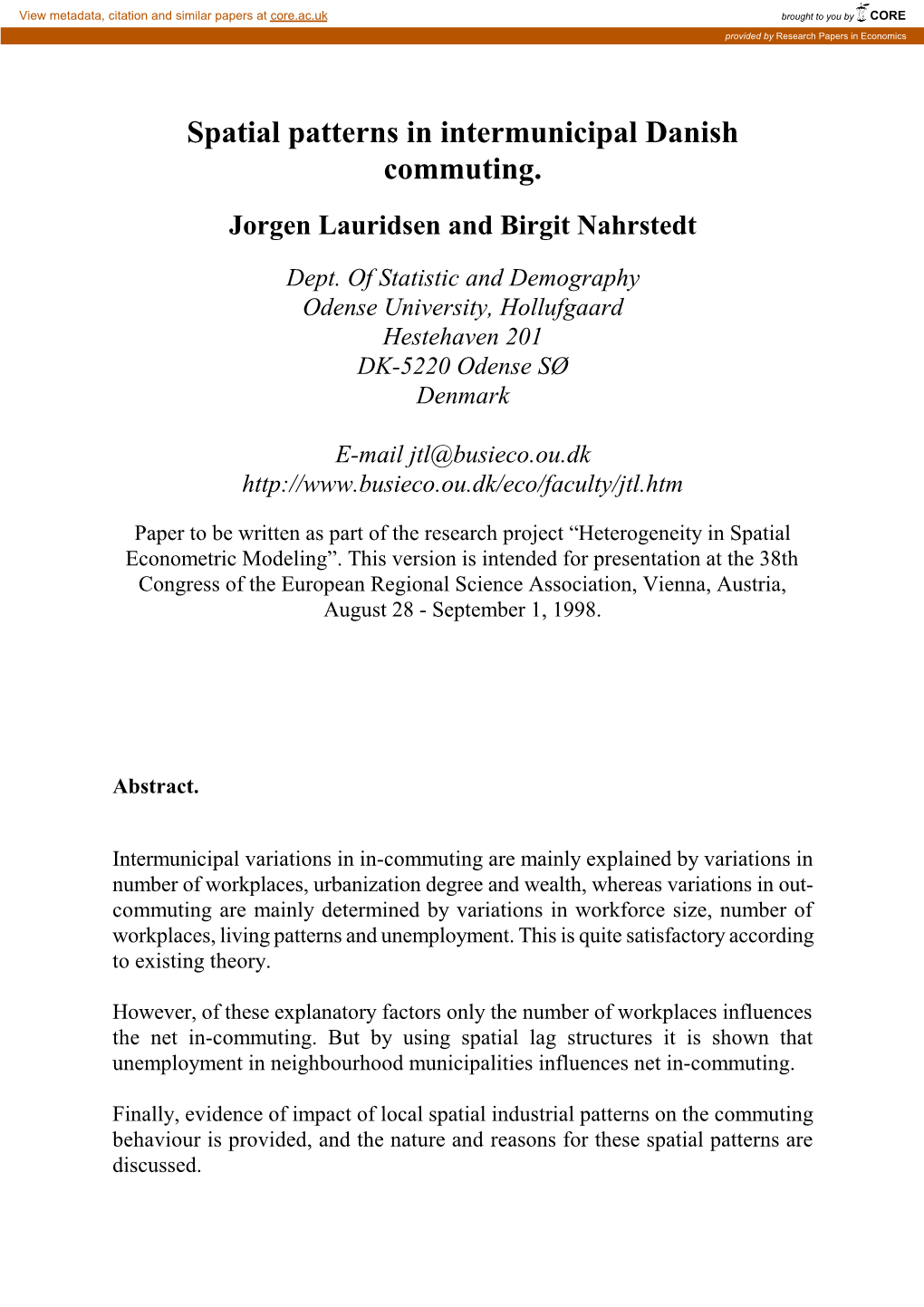 Spatial Patterns in Intermunicipal Danish Commuting