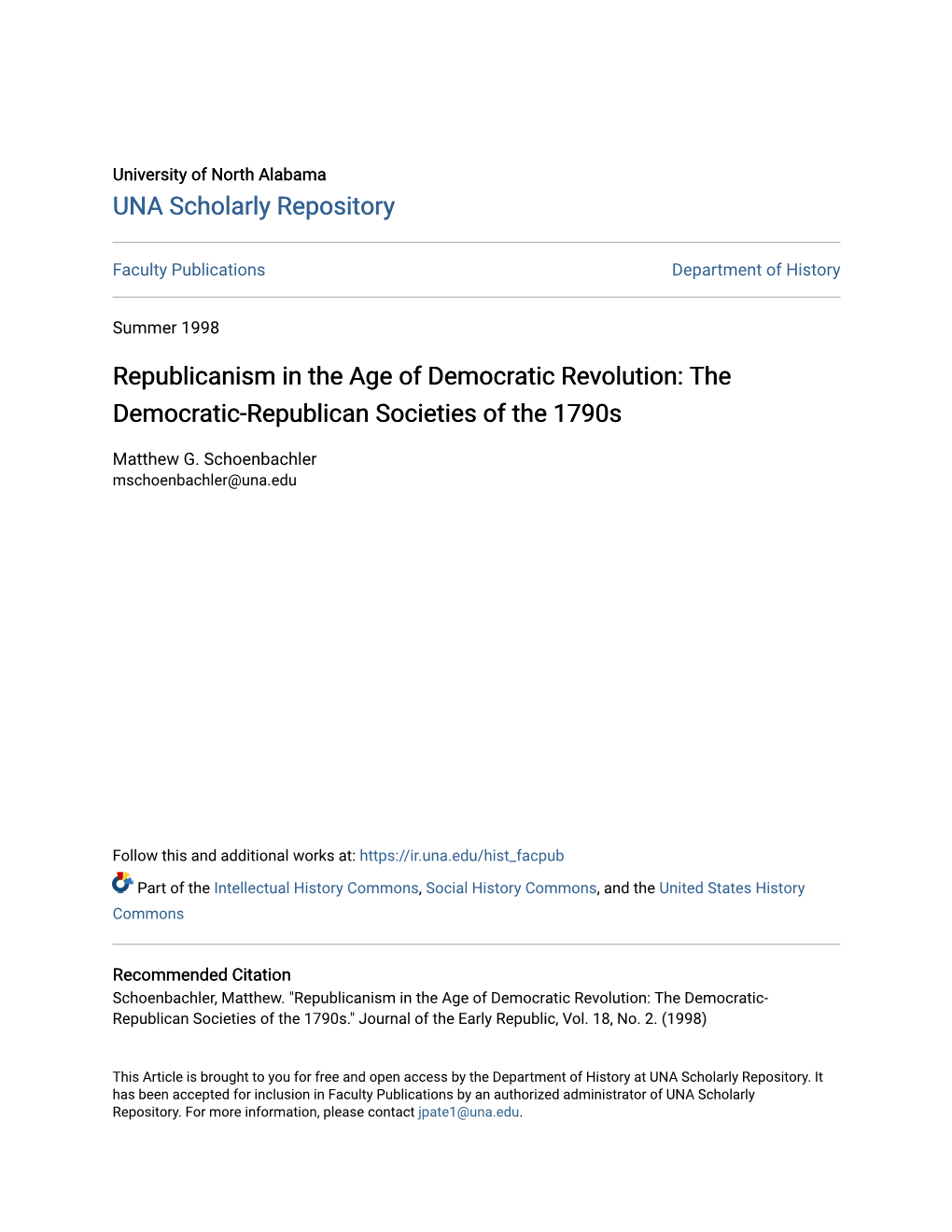 Republicanism in the Age of Democratic Revolution: the Democratic-Republican Societies of the 1790S