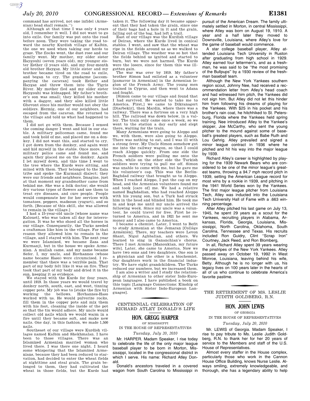 CONGRESSIONAL RECORD— Extensions of Remarks E1381 HON. GREGG HARPER HON. JOHN LEWIS