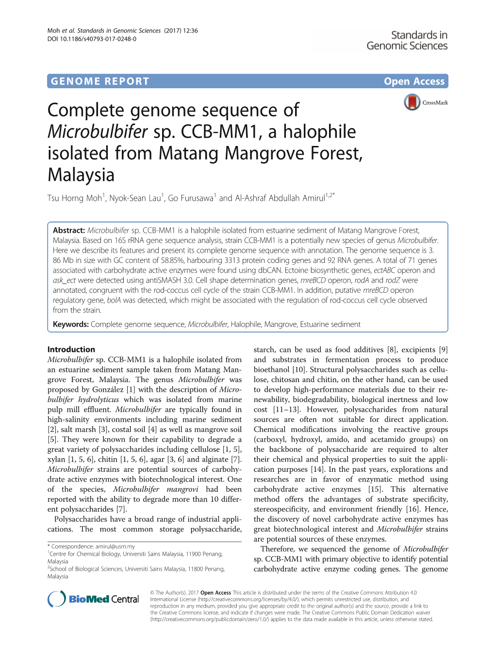 Complete Genome Sequence of Microbulbifer Sp. CCB-MM1, A