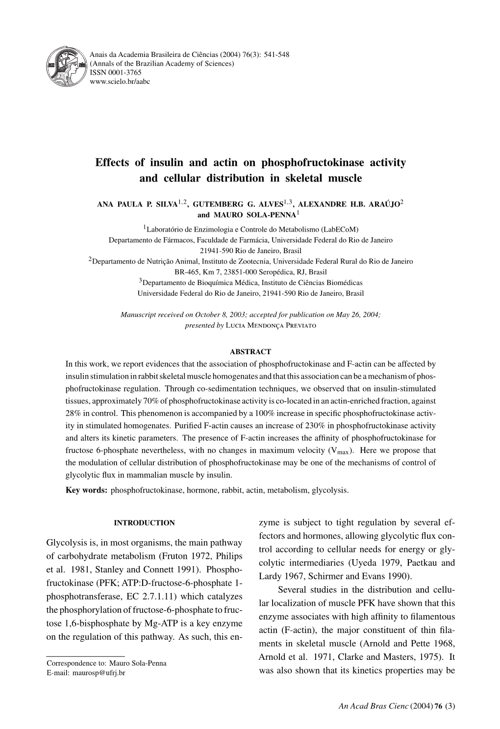 Effects of Insulin and Actin on Phosphofructokinase Activity and Cellular Distribution in Skeletal Muscle