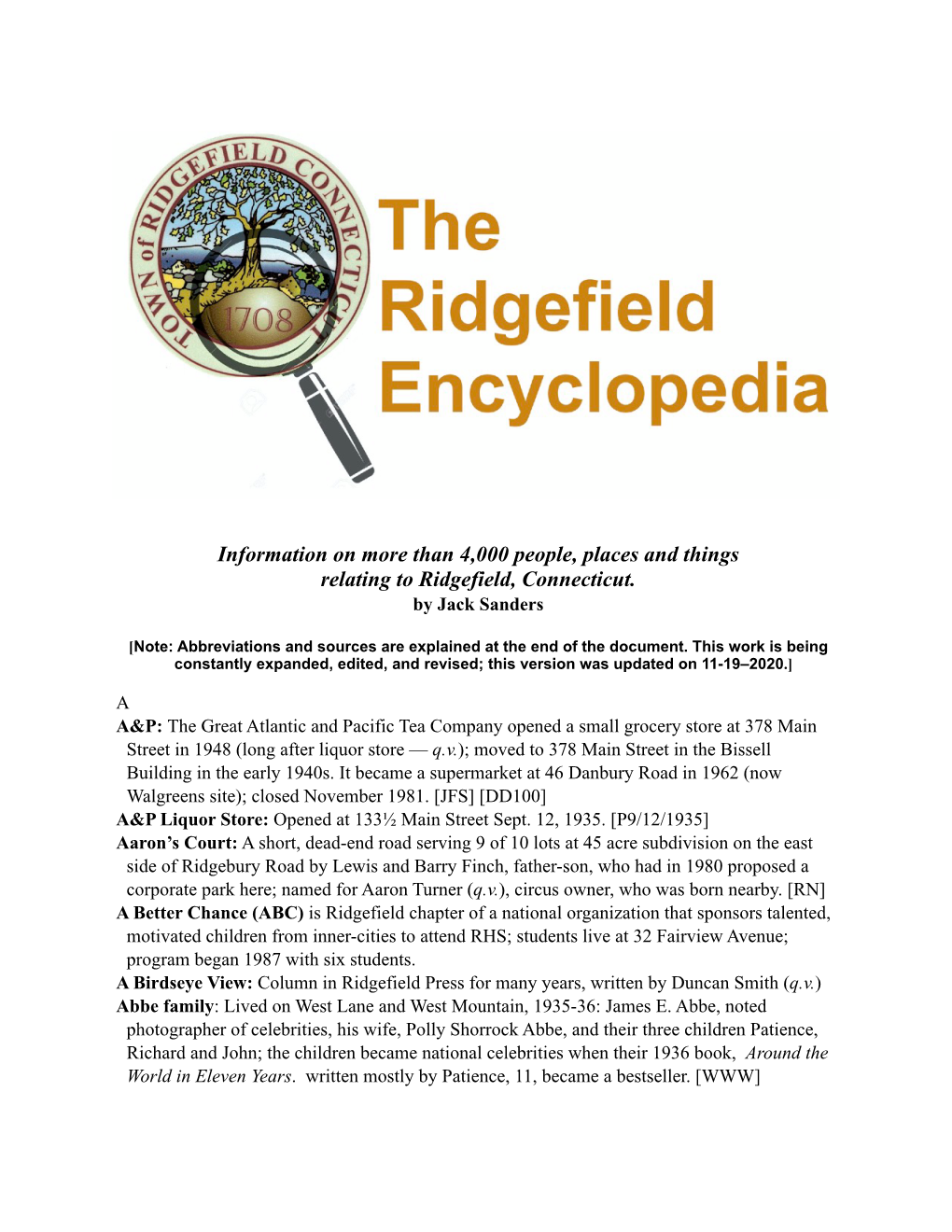 RIDGEFIELD ENCYCLOPEDIA Nov. 19, 2020