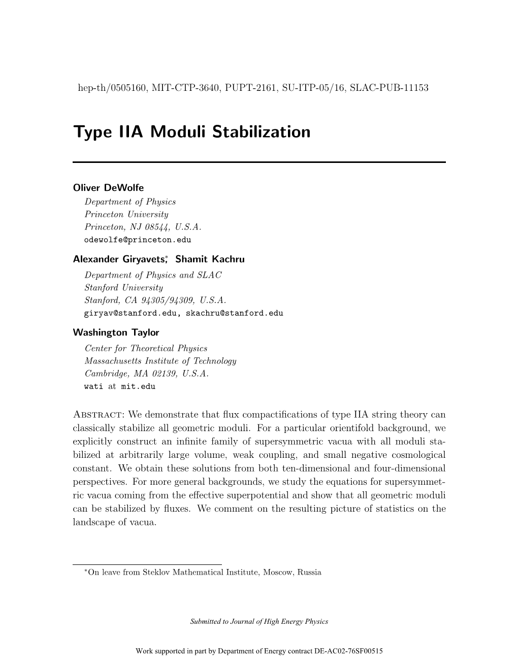 Type IIA Moduli Stabilization