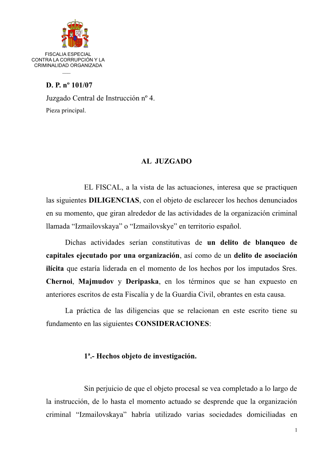 DP Nº 101/07 Juzgado Central De Instrucción Nº 4